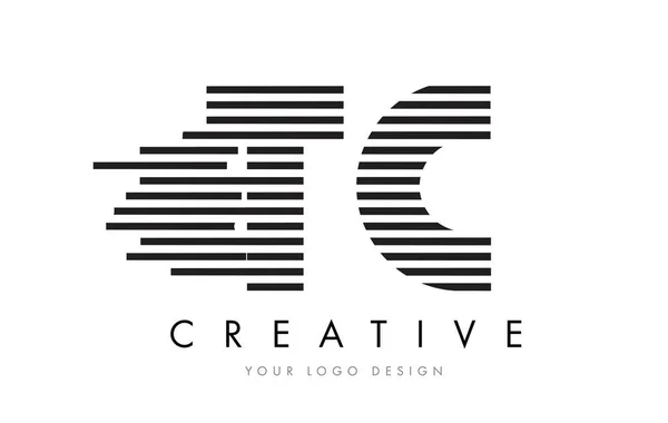 Diseño del logotipo de la letra TC T C Zebra con rayas en blanco y negro — Archivo Imágenes Vectoriales