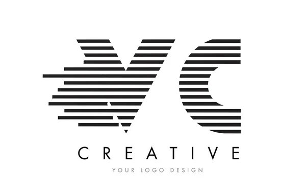 Vc V C 斑马字母标志设计有黑色和白色的条纹 — 图库矢量图片