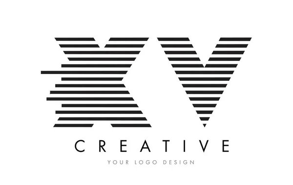 Logo Lettre XV X V Zebra Design avec rayures noires et blanches — Image vectorielle