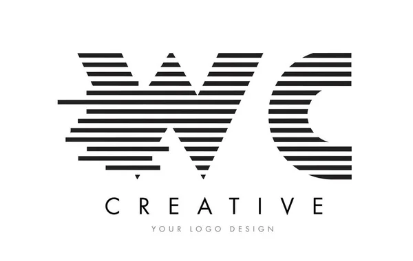 WC W C Zebra Lettre Logo Design avec des rayures noires et blanches — Image vectorielle