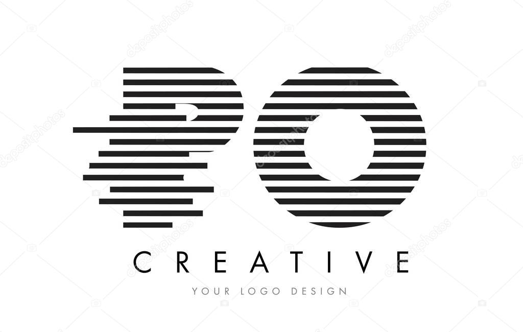 PO P O Zebra Letter Logo Design with Black and White Stripes Vector