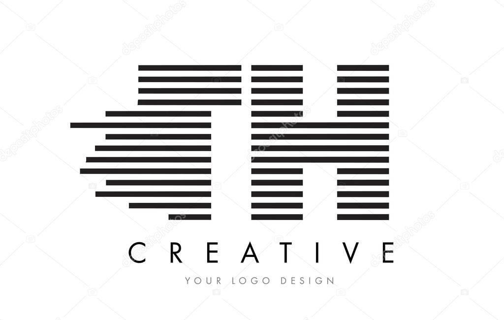 TH T H Zebra Letter Logo Design with Black and White Stripes Vector