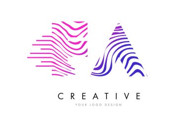 FA F A Zebra Lines Letter Logo Design with Magenta Colors clipart