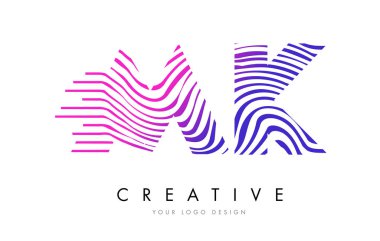 Logo tasarımı pembe renklerle mektubundaki MK M K Zebra satırları