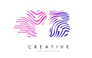 PB P B Zebra Lines Letter Logo Design with Magenta Colors clipart
