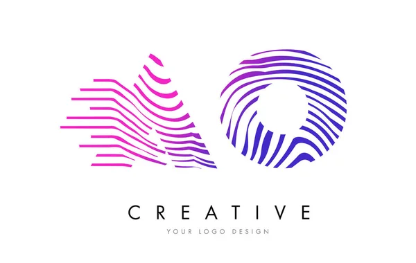 AO A O Zebra Lines Letter Logo Design with Magenta Colors — Stock Vector