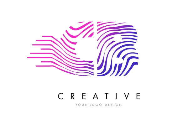 CB C B Zebra Lines Lettre Logo Design avec des couleurs magenta — Image vectorielle