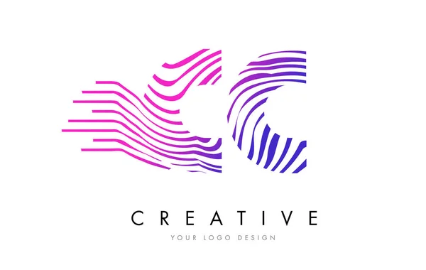 CC C C Zebra Lines Letra Logotipo Diseño con Colores Magenta — Vector de stock