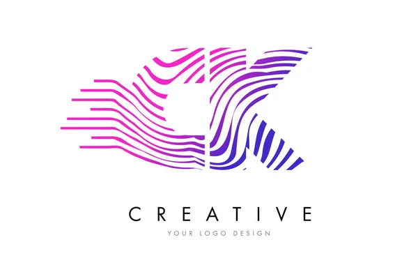 CK C K Zebra Lines Lettre Logo Design avec des couleurs magenta — Image vectorielle