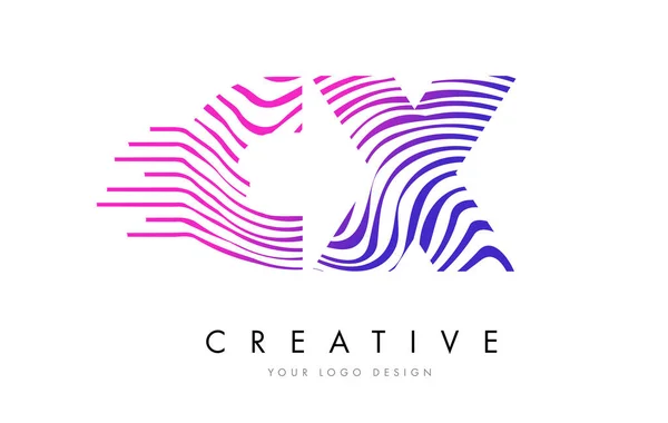 CX C X Zebra Lines Lettre Logo Design avec des couleurs magenta — Image vectorielle