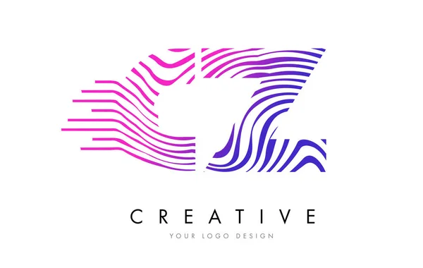 Cz c z zebra lines letter logo design mit magentafarben — Stockvektor