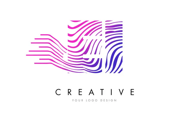 EI E I Zebra Lines Letter Logo Design with Magenta Colors — Stock Vector