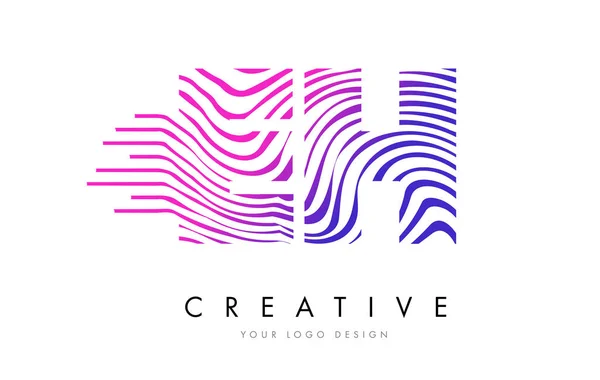 EH E H Zebra Lines Lettre Logo Design avec des couleurs magenta — Image vectorielle
