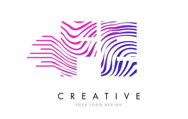 FE F E Zebra Lines Lettre Logo Design avec des couleurs magenta — Image vectorielle