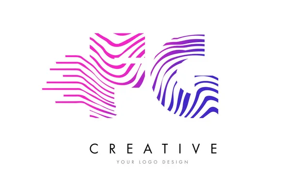FG F G Zebra Lines Lettre Logo Design avec des couleurs magenta — Image vectorielle