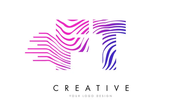FT F T Zebra Lines Lettre Logo Design avec des couleurs magenta — Image vectorielle