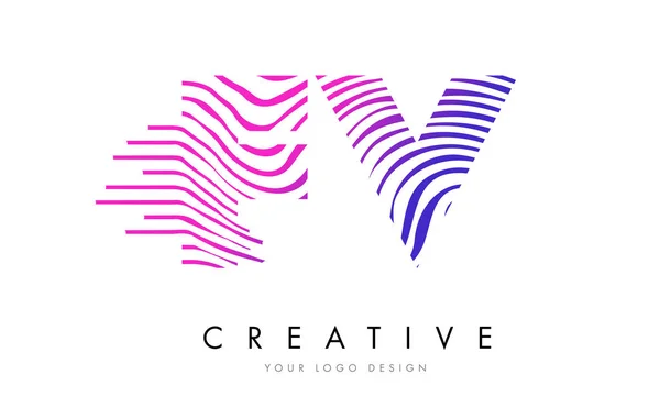 Fv f v zebra linien schreiben logo design mit magentafarben — Stockvektor