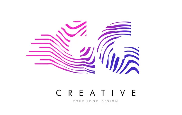 GG G G Zebra Lines Letter Logo Design with Magenta Colors — Stock Vector