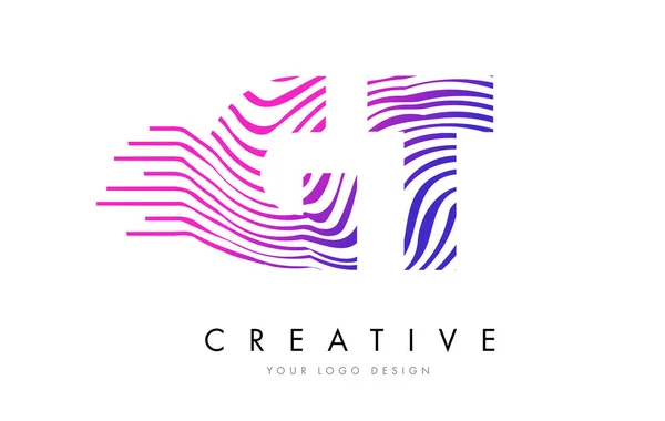 GT G T Zebra Lines Lettre Logo Design avec des couleurs magenta — Image vectorielle