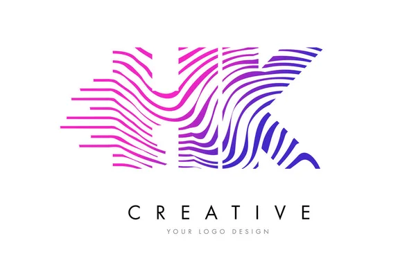 HK H K Zebra Lines Letter Logo Design with Magenta Colors — Stock Vector