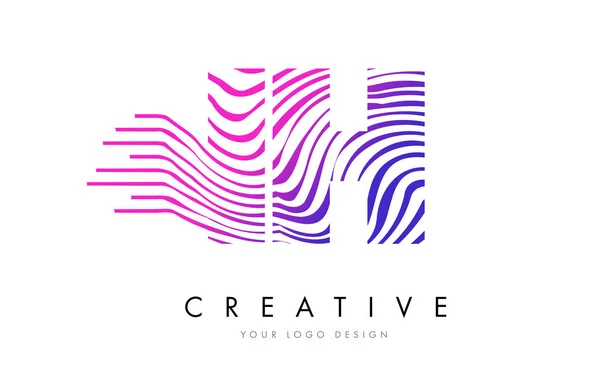 Ih i h Zebrastreifen Buchstabe Logo-Design mit magenta Farben — Stockvektor