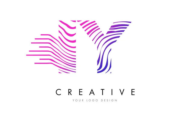 Iy i y zebra lines buchstabe logo design mit magenta farben — Stockvektor