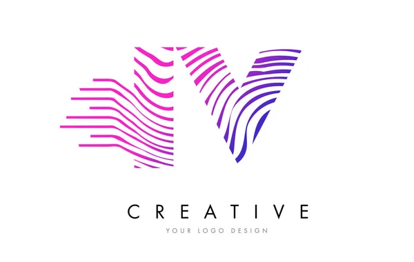 IV v Logo tasarımı pembe renklerle mektubundaki Zebra satırları — Stok Vektör