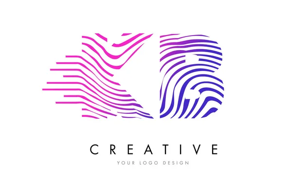 KB K B Zebra Lines Letter Logo Design with Magenta Colors — Stock Vector