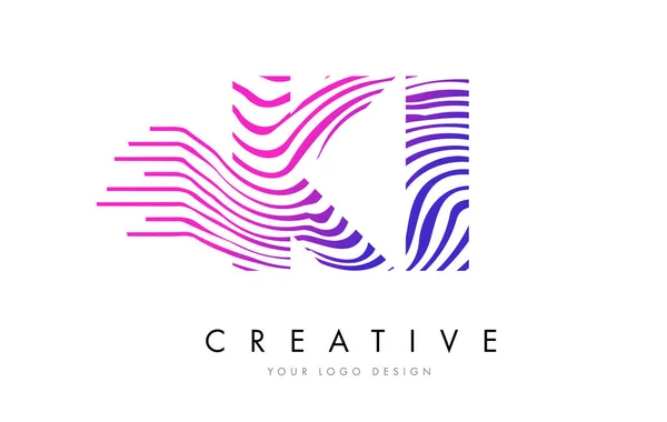 KI K I Zebra Lines Lettre Logo Design avec des couleurs magenta — Image vectorielle