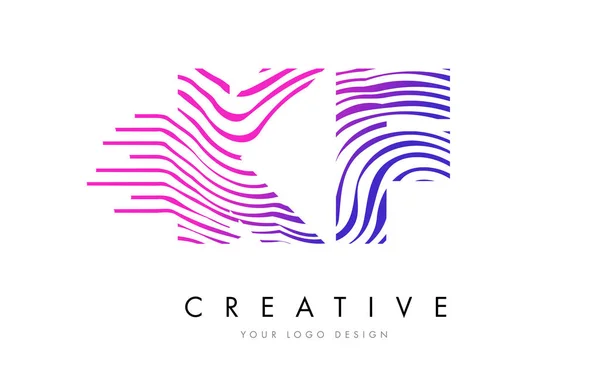 KF K F Zebra Lines Letra Logotipo Diseño con Colores Magenta — Vector de stock