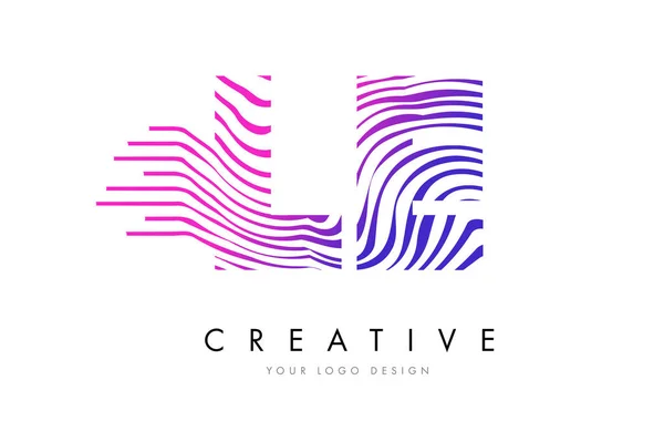 LE L E Zebra Lines Letter Logo Design with Magenta Colors — Stock Vector