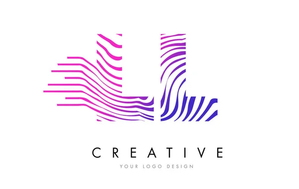 LL L Zebra Lines Letter Logo Design with Magenta Colors — Stock Vector