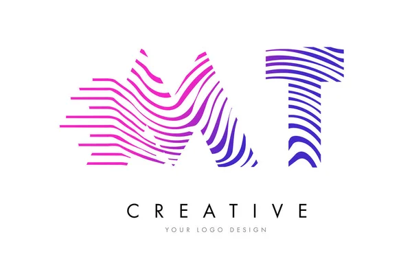 MT M T Zebra linie list Logo Design z kolory Magenta — Wektor stockowy