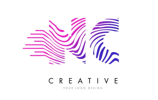Nc n c Zebrastreifen Buchstabe Logo Design mit magenta Farben — Stockvektor