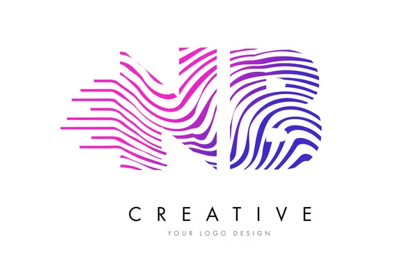 NB N B Zebra Lines Lettre Logo Design avec des couleurs magenta — Image vectorielle