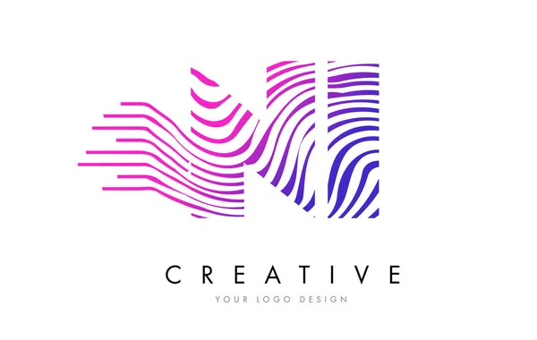 Ni n i Zebrastreifen Buchstabe Logo Design mit magenta Farben — Stockvektor