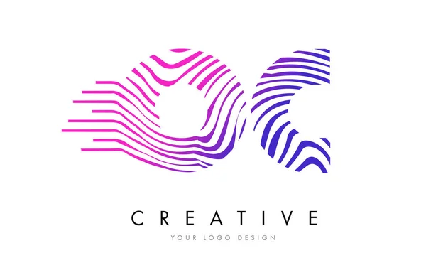 OC O C Zebra Lines Lettre Logo Design avec des couleurs magenta — Image vectorielle