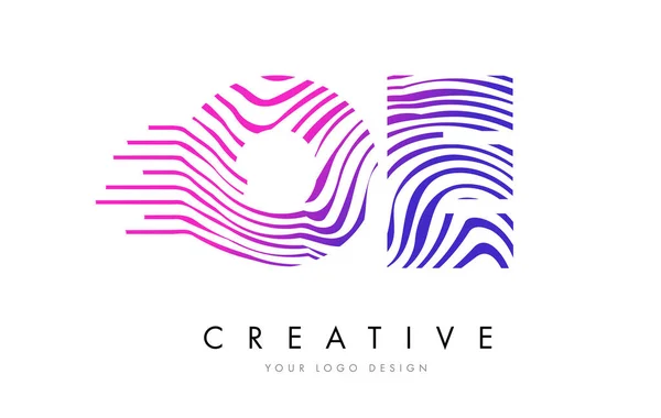 OE O E Zebra Lines Lettre Logo Design avec des couleurs magenta — Image vectorielle