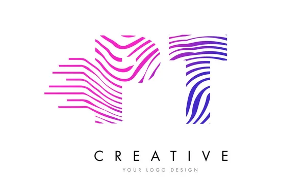 PT P T Zebra Lines Lettre Logo Design avec des couleurs magenta — Image vectorielle