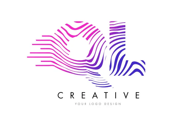 Logo tasarımı pembe renklerle mektubundaki ql Q L Zebra satırları — Stok Vektör
