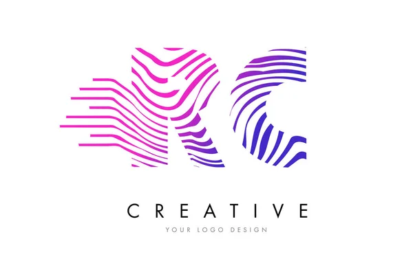 RC R C Zebra Lines Lettre Logo Design avec des couleurs magenta — Image vectorielle