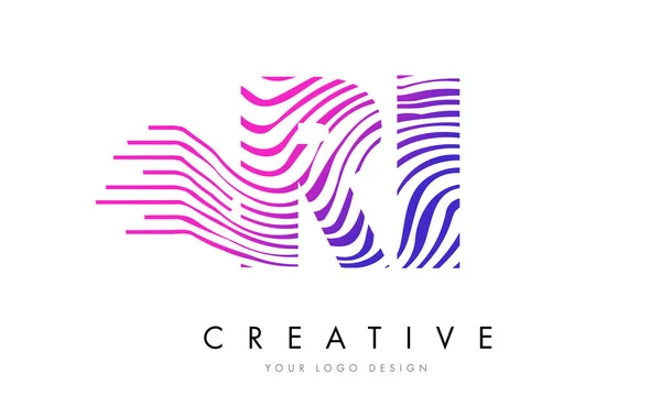 Ri r i zebra linien brief logo design mit magentafarben — Stockvektor