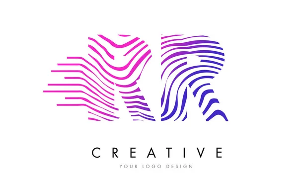 RR R Zebra Lines Letter Logo Design with Magenta Colors — Stock Vector