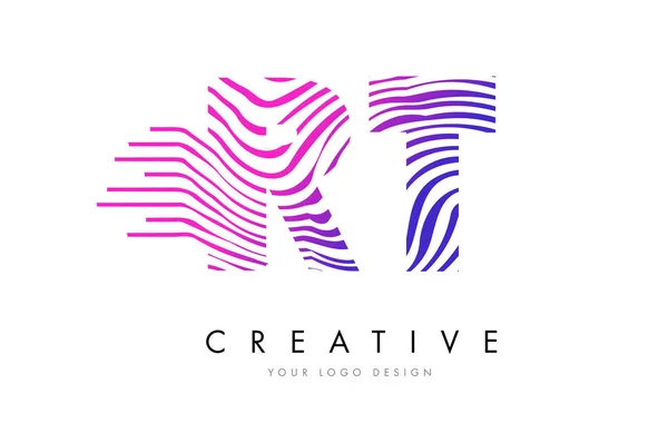 RT R T Zebra Lines Lettre Logo Design avec des couleurs magenta — Image vectorielle