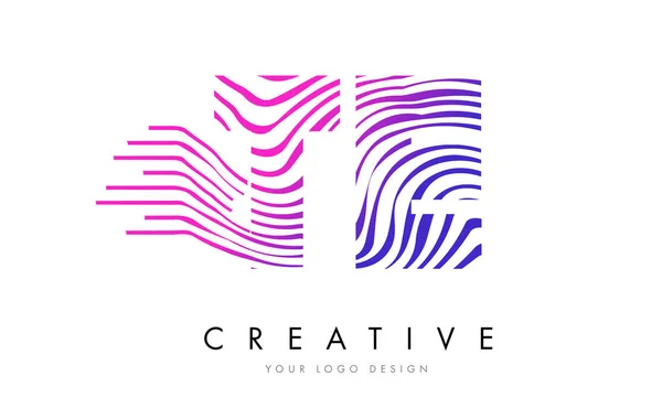 TE T E Zebra Lines Letter Logo Design with Magenta Colors — Stock Vector