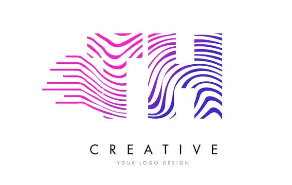 Th t h Zebrastreifen Brief Logo-Design mit magenta Farben — Stockvektor