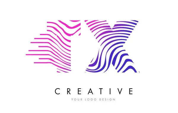 TX T X Zebra Lines Lettre Logo Design avec des couleurs magenta — Image vectorielle
