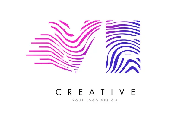 VE V E Zebra Lines Letter Logo Design with Magenta Colors — Stock Vector