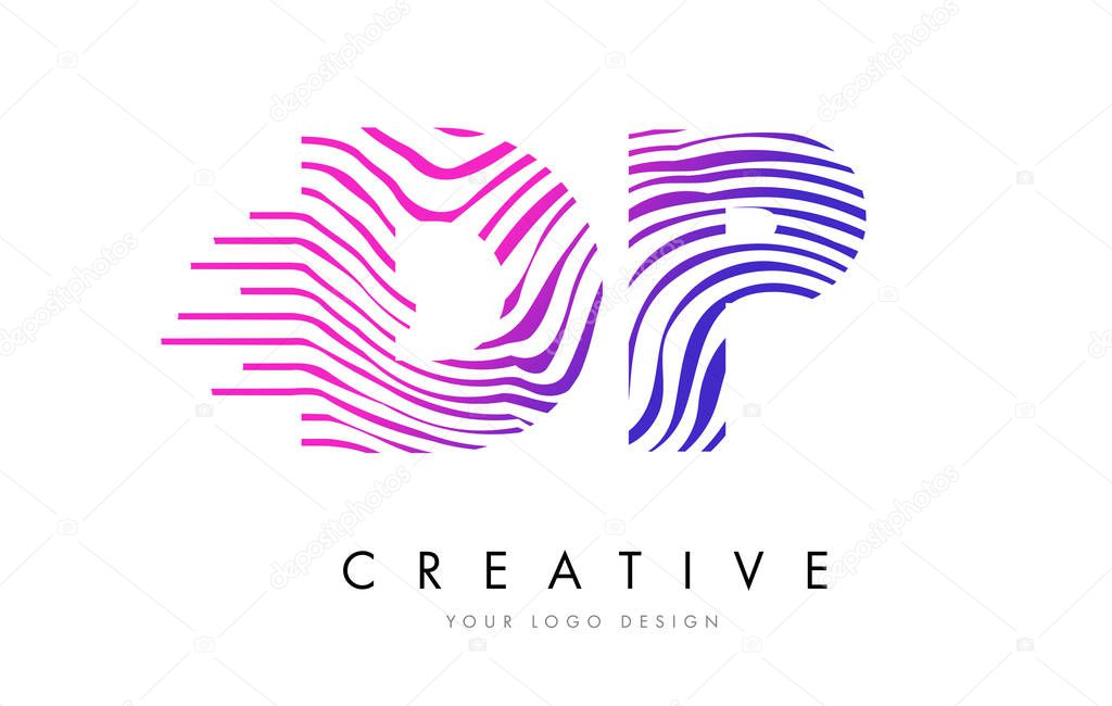 DP D P Zebra Lines Letter Logo Design with Magenta Colors