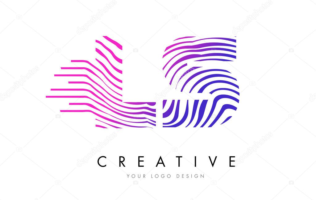 LS L S Zebra Lines Letter Logo Design with Magenta Colors